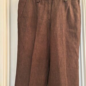 Brown Wide-Leg Linen Blend Pants